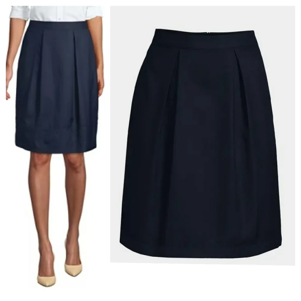 Lands End Black Pleated Uniform Skirt Top Of Knee Womens Size 8